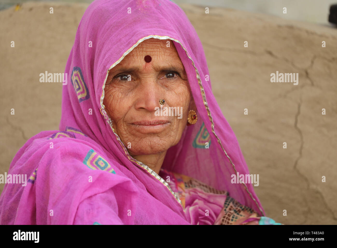 Porträt einer Frau mit rosa Sari - - - - traditionelles indisches Volk Stockfoto Porträt einer Frau mit rosa Sari - - - - traditionelles indisches Volk Stockfoto