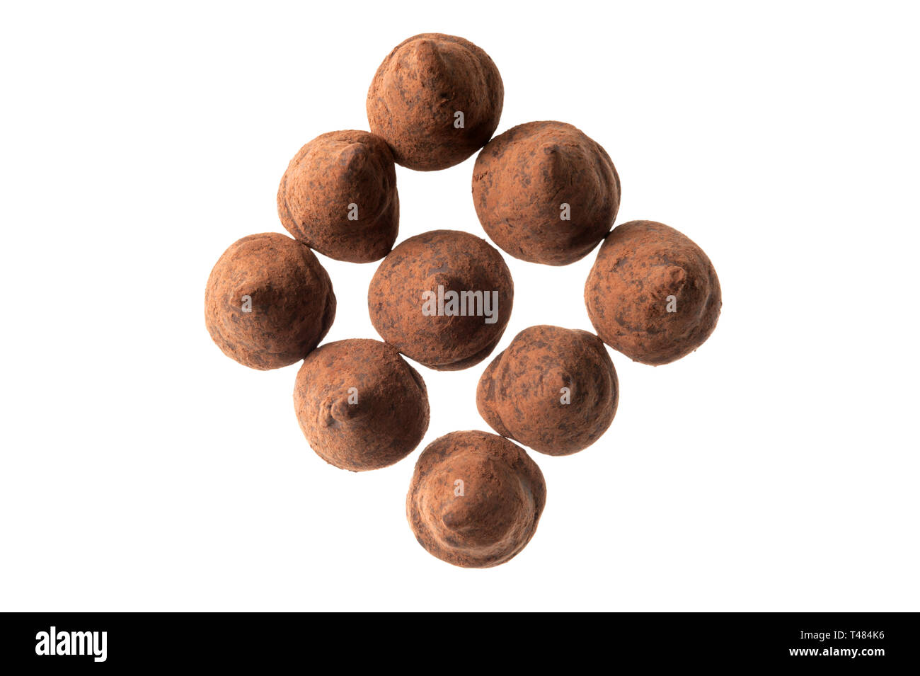 Schokolade Trüffel auf weißem Hintergrund Stockfoto