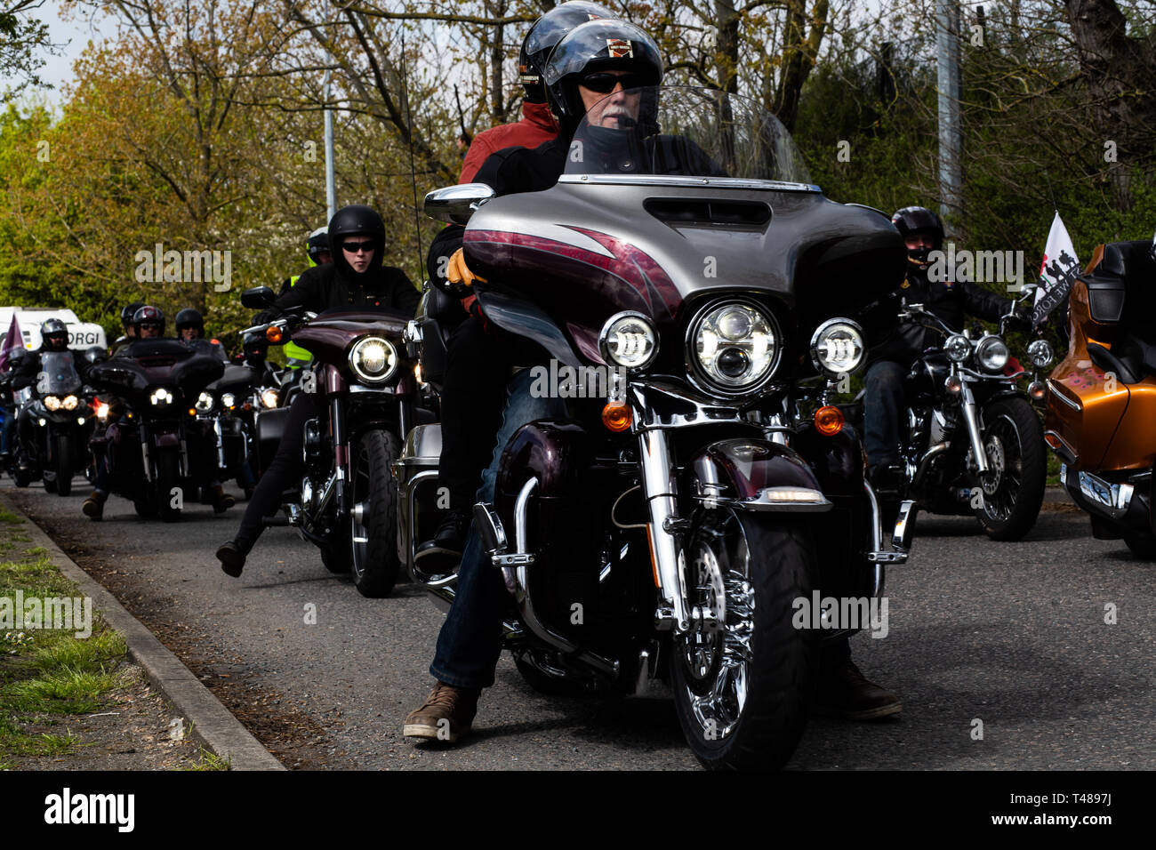 22000 Motorräder ritt durch London am 12. April 2019 die Verfolgung der Soldat F für Blutige Sonntag zu protestieren Stockfoto