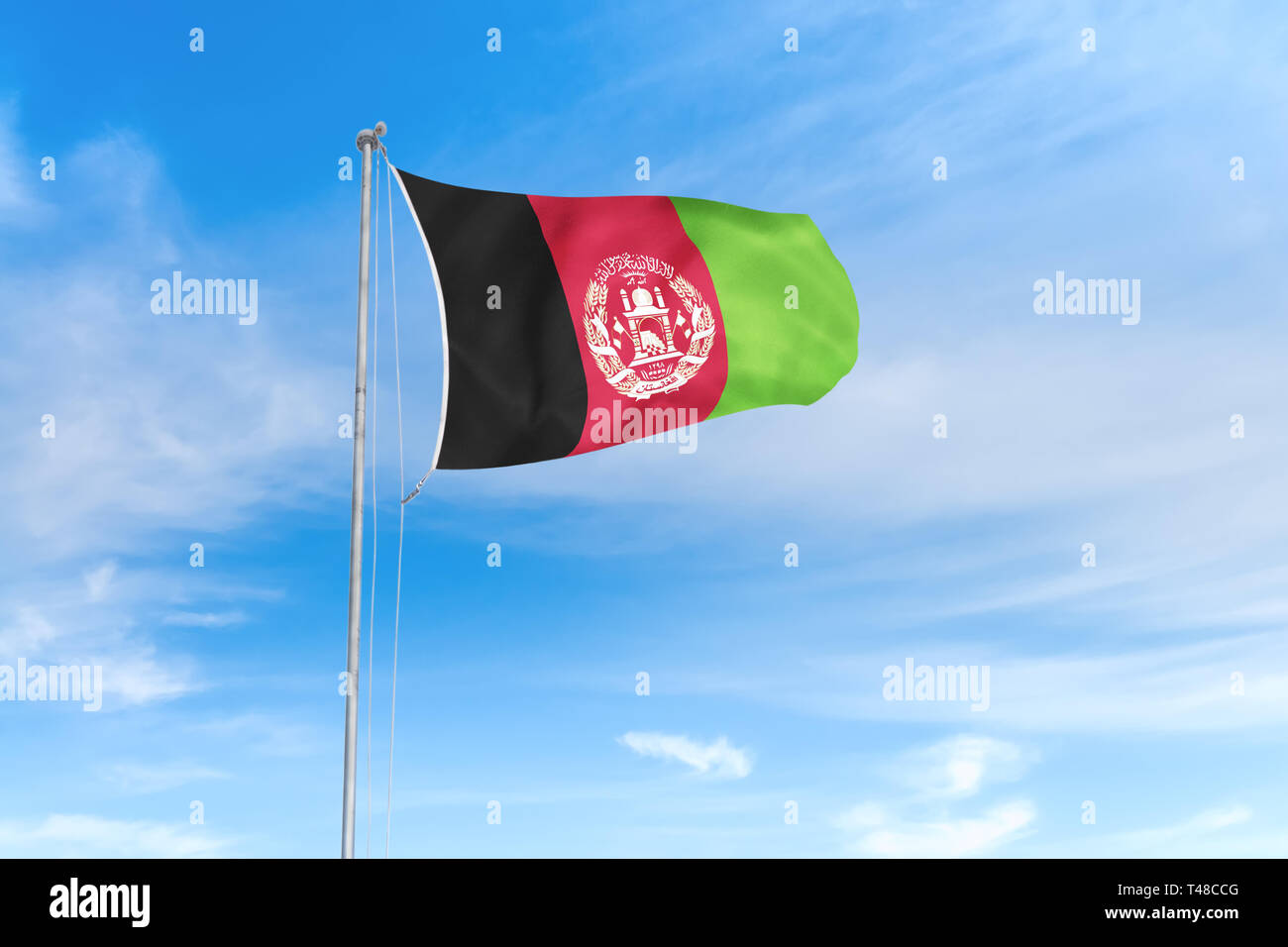 Afghanistan Fahne weht im Wind über blauen Himmel Hintergrund Stockfoto