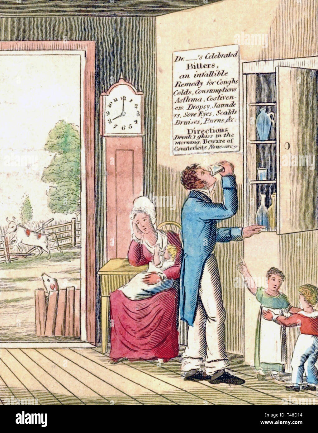 Morgens DRAM ein amerikanischer Cartoon 1826 Warnung vor den Gefahren von Alkohol Stockfoto