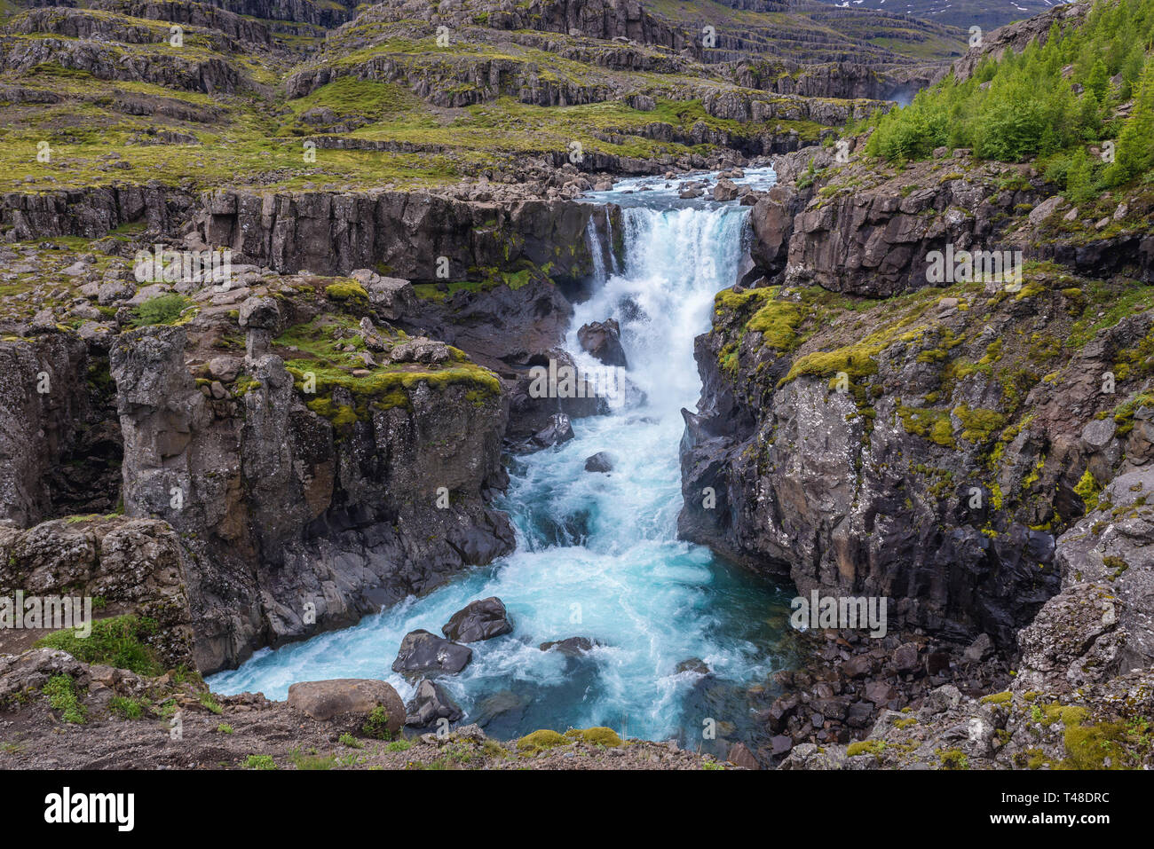 Sveinsstekksfoss Wasserfall in der Nähe von Djúpivogur Stadt im Osten von Island Stockfoto
