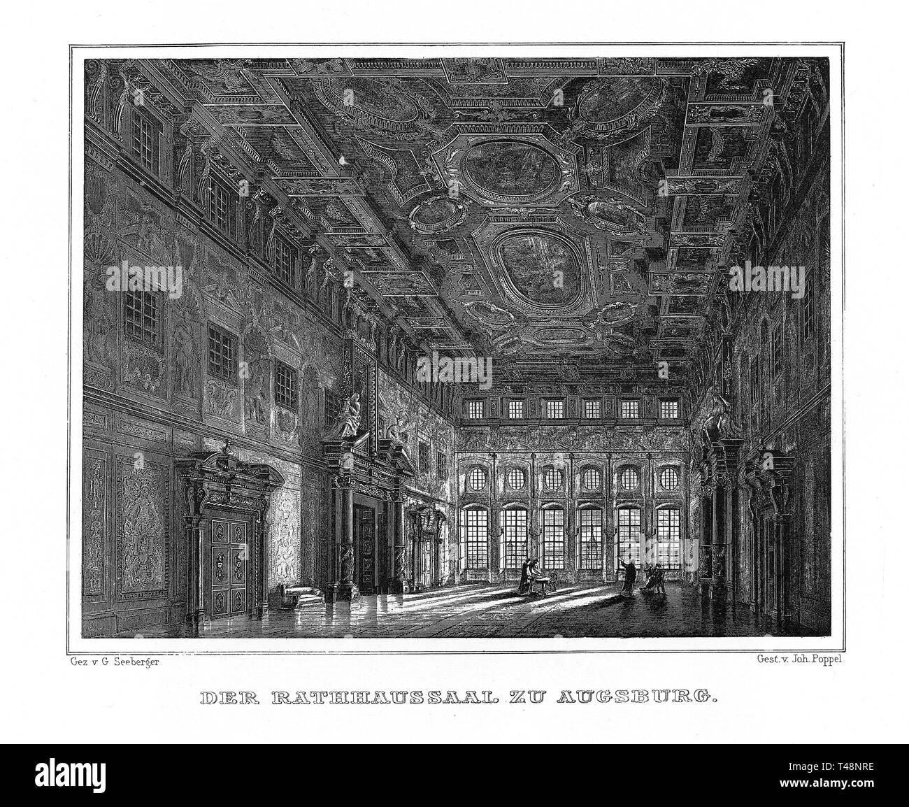 Rathaussaal, Goldener Saal, Rathaus, Augsburg, Zeichnung von G. Seeberger, Stahlstich von J. Poppel, 1840-1854, Königreich Bayern, Deutschland Stockfoto
