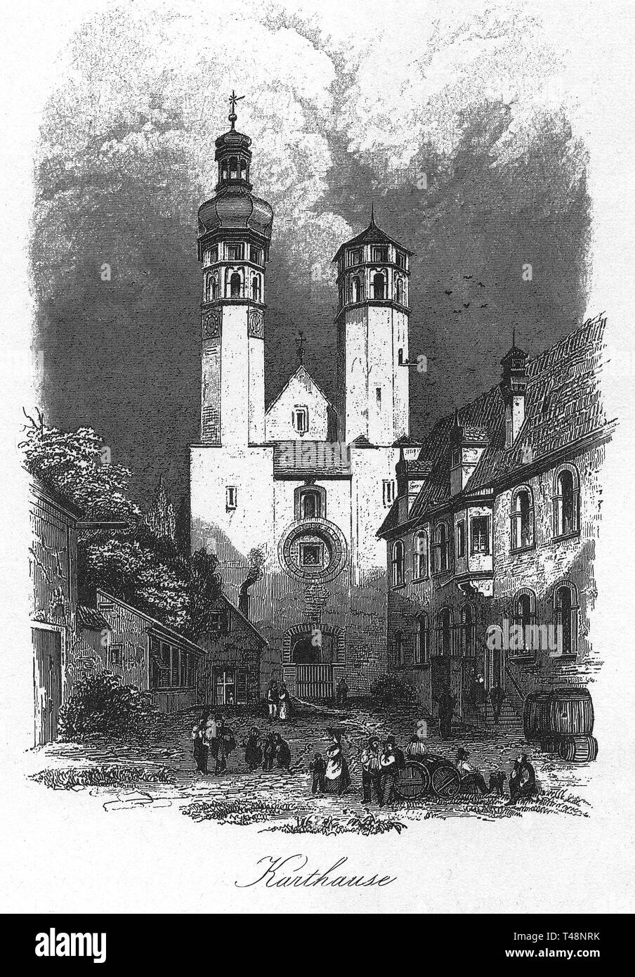 Karthause, Regensburg, Zeichnung von Ed. Gernhardt, Stahlstich von J. Poppel, 1840-1854, Königreich Bayern, Deutschland Stockfoto