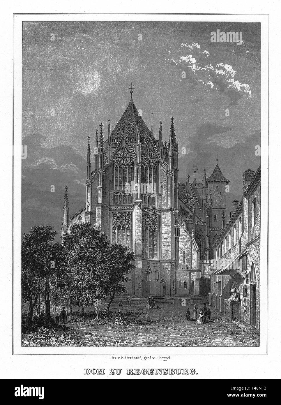 Kathedrale, Regensburg, Zeichnung und Stahlstich von J. Poppel, 1840-1854, Königreich Bayern, Deutschland Stockfoto