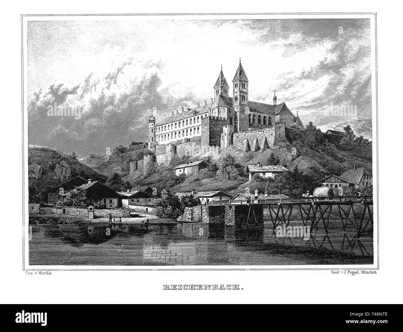 Anzeigen von Reichenbach, Zeichnung von Wurthle, Stahlstich von J. Poppel, 1840-1854, Königreich Bayern, Deutschland Stockfoto