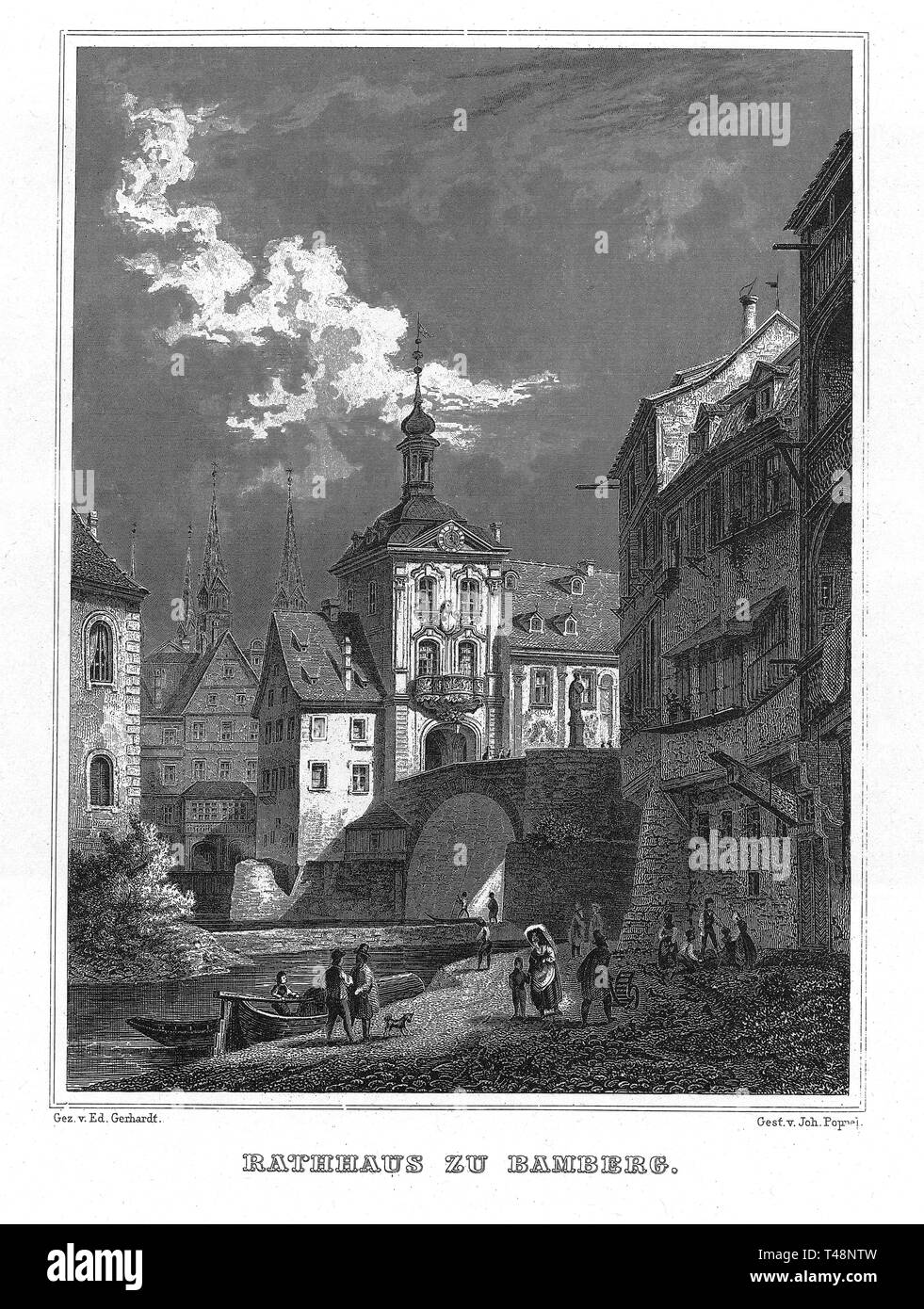 Rathaus, Bamberg, Zeichnung von Ed. Gerhardt, Stahlstich von J. Poppel, 1840-54, Königreich Bayern, Deutschland Stockfoto