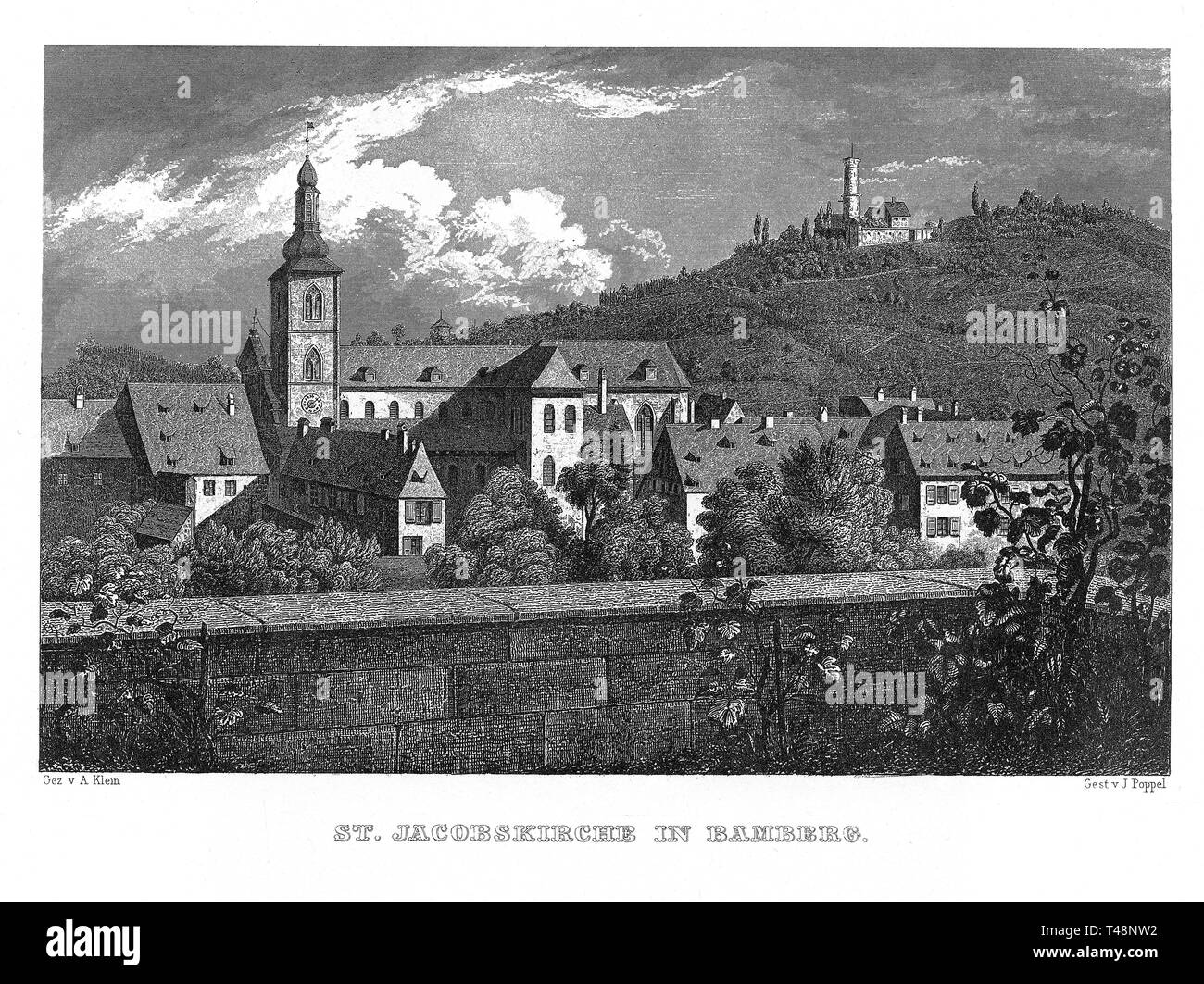 Jakobskirche, Bamberg, Zeichnung von A. Klein, Stahlstich von J. Poppel, 1840-54, Königreich Bayern, Deutschland Stockfoto