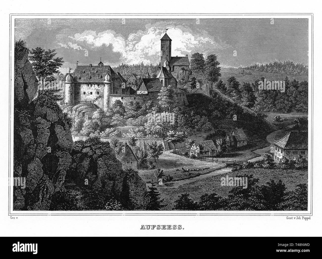 Aufseess, Aufsess, Stahlstich von J. Poppel, 1840-54, Königreich Bayern, Deutschland Stockfoto