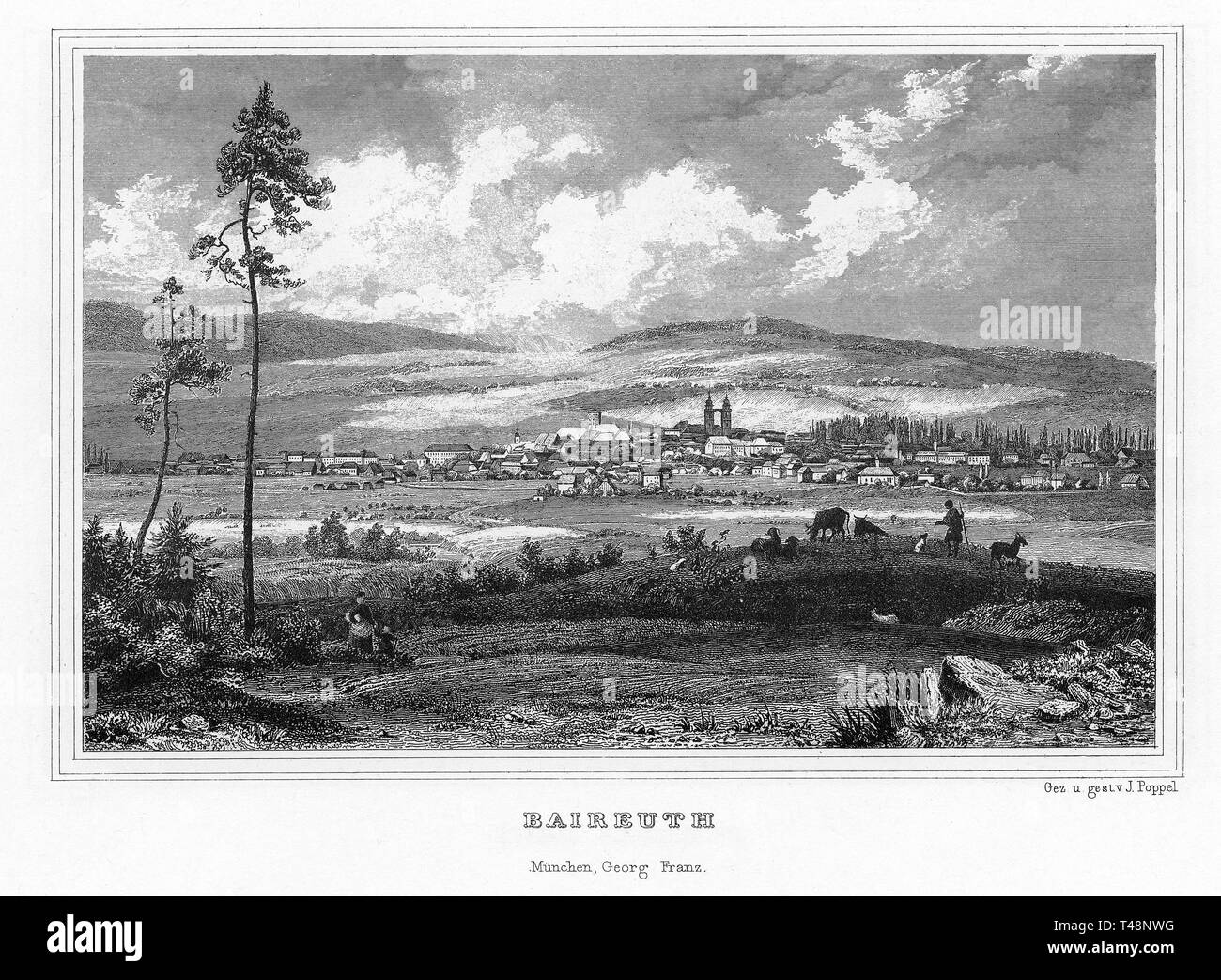 Bayreuth, Baireuth, Zeichnung und Stahlstich von J. Poppel, 1840-54, Königreich Bayern, Deutschland Stockfoto