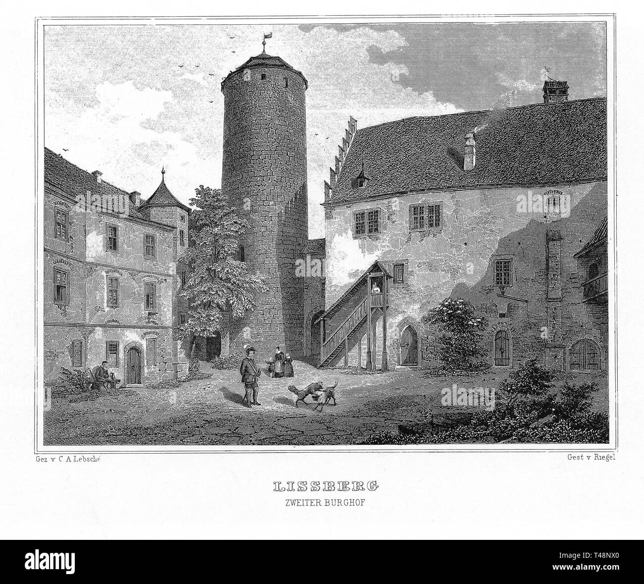 Lissberg, Steigerwald, Oberfranken, Zeichnung von C.A. Lebschee, Kupferstich von Riegel, Stahlstich von 1840-54, Königreich Bayern, Deutschland Stockfoto