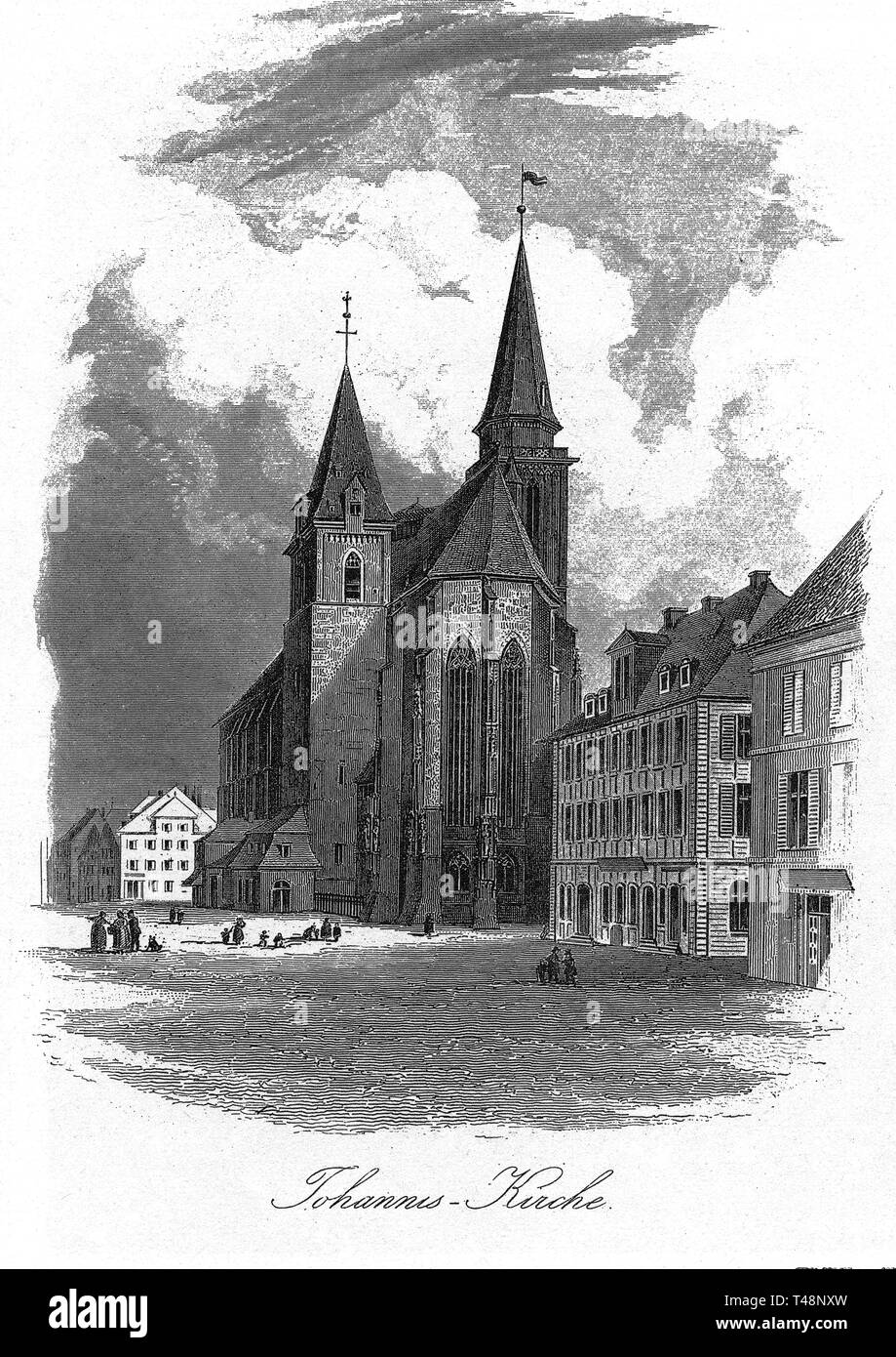 Johanneskirche, Ansbach, Zeichnung und Stahlstich von J. Poppel, 1840-54, Königreich Bayern, Deutschland Stockfoto