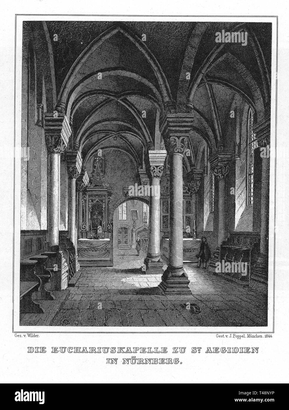 Kapelle in St. eucharius Agidien, Nürnberg, Zeichnung von Wilder, Stahlstich von J. Poppel, 1840-54, Königreich Bayern, Deutschland Stockfoto