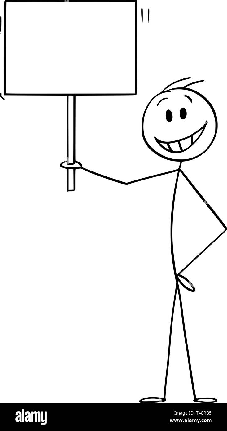 Cartoon Strichmännchen Zeichnen konzeptionelle Darstellung der Glücklich lächelnde Mann, leer Zeichen bereit für ihren Text. Stock Vektor