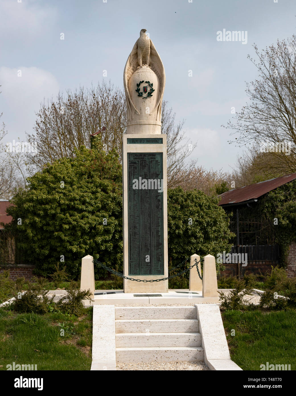 Denkmäler für die uns von der ersten Abteilung im Großen Krieg in Cantigny, Frankreich Stockfoto