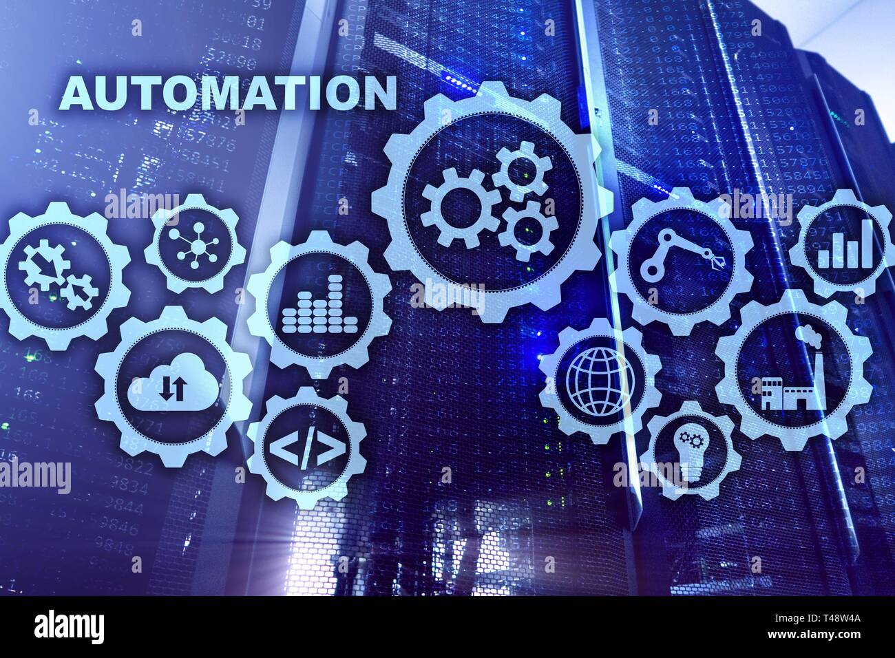 Automatisierung die Produktivität erhöhen. Technologie Prozess auf einem Server Raumhintergrund Stockfoto