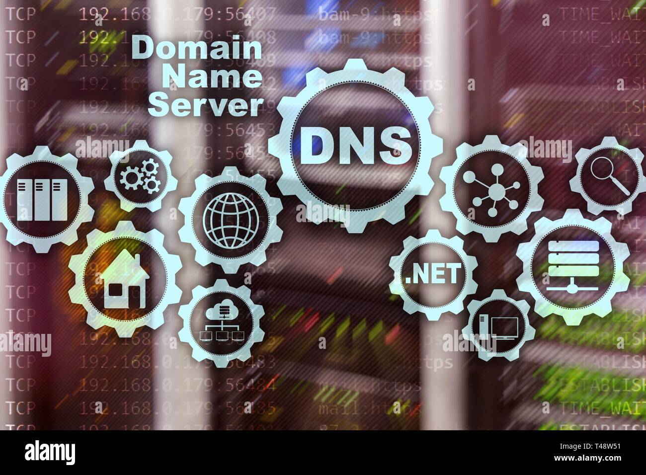 DNS. Domain Name System. Netzwerk Internet Kommunikation. Internet und digitale Technik Konzept. Stockfoto