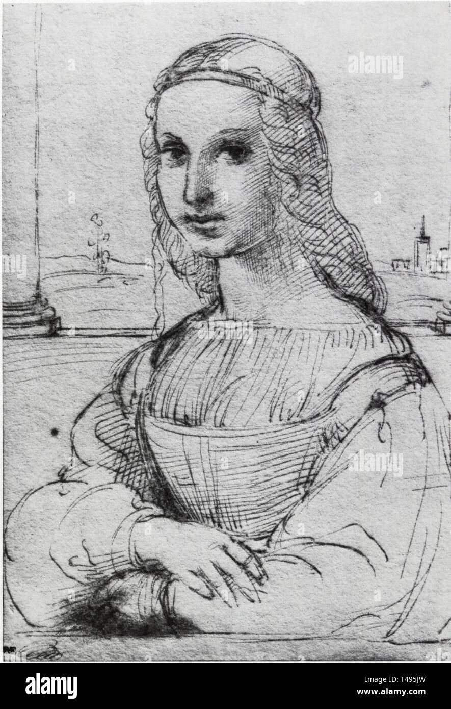 RAPHAEL.ETUDE POUR LE PORTRAIT DE MADDALENA DONI.DESSIN.1505-1506 Stockfoto