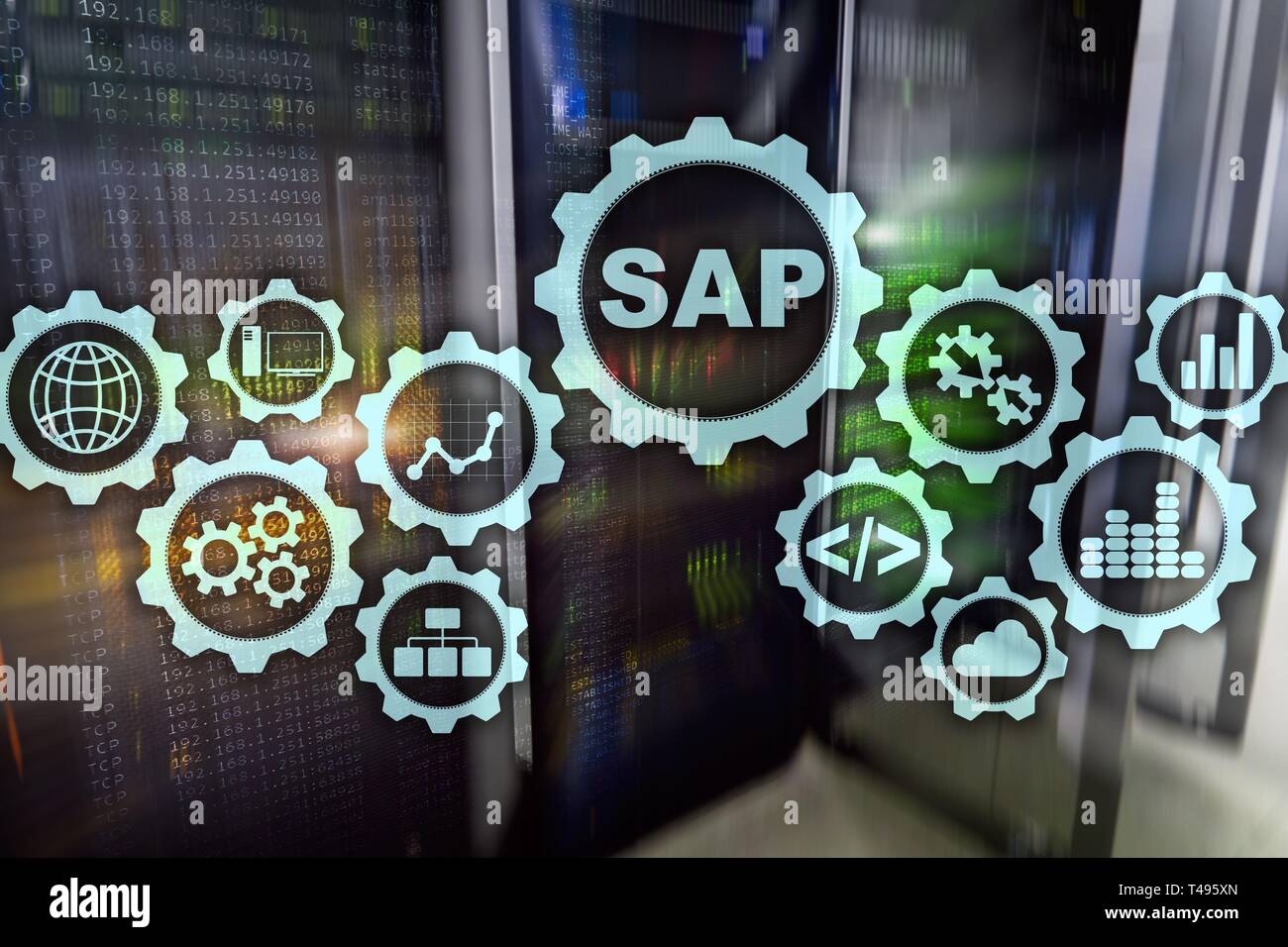 SAP-System Software Automatisierungskonzept auf virtuellen Bildschirm Data Center. Stockfoto