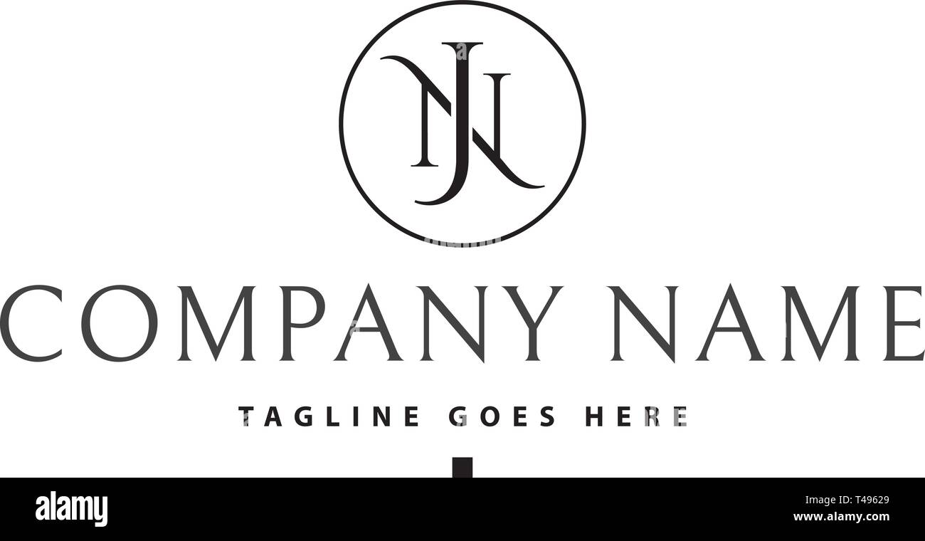 Initialen Buchstaben N und J schwarz Vektor Logo Design Stock Vektor