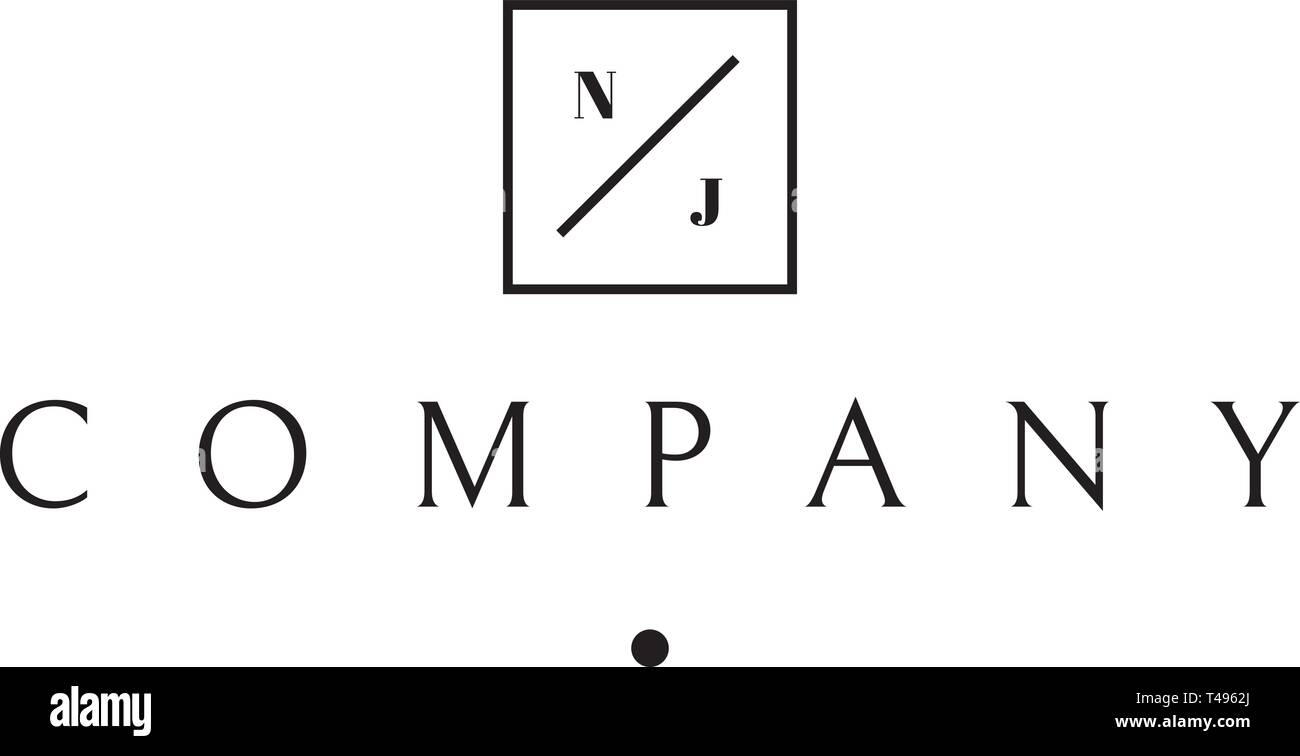 Initialen Buchstaben N und J schwarz Vektor Logo Design 6. Stock Vektor