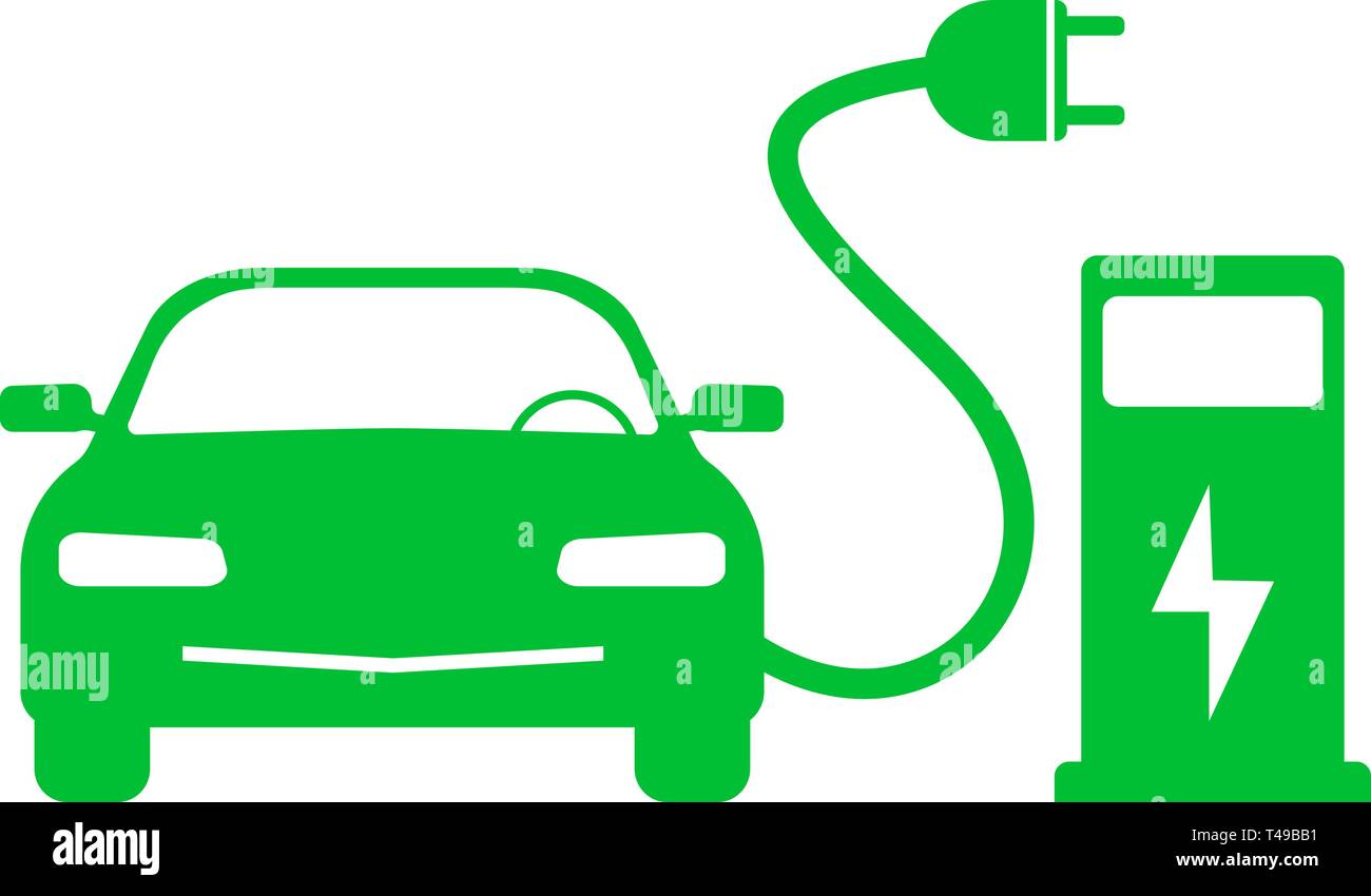 Grün Elektroauto und Ladestation Symbol Stock Vektor
