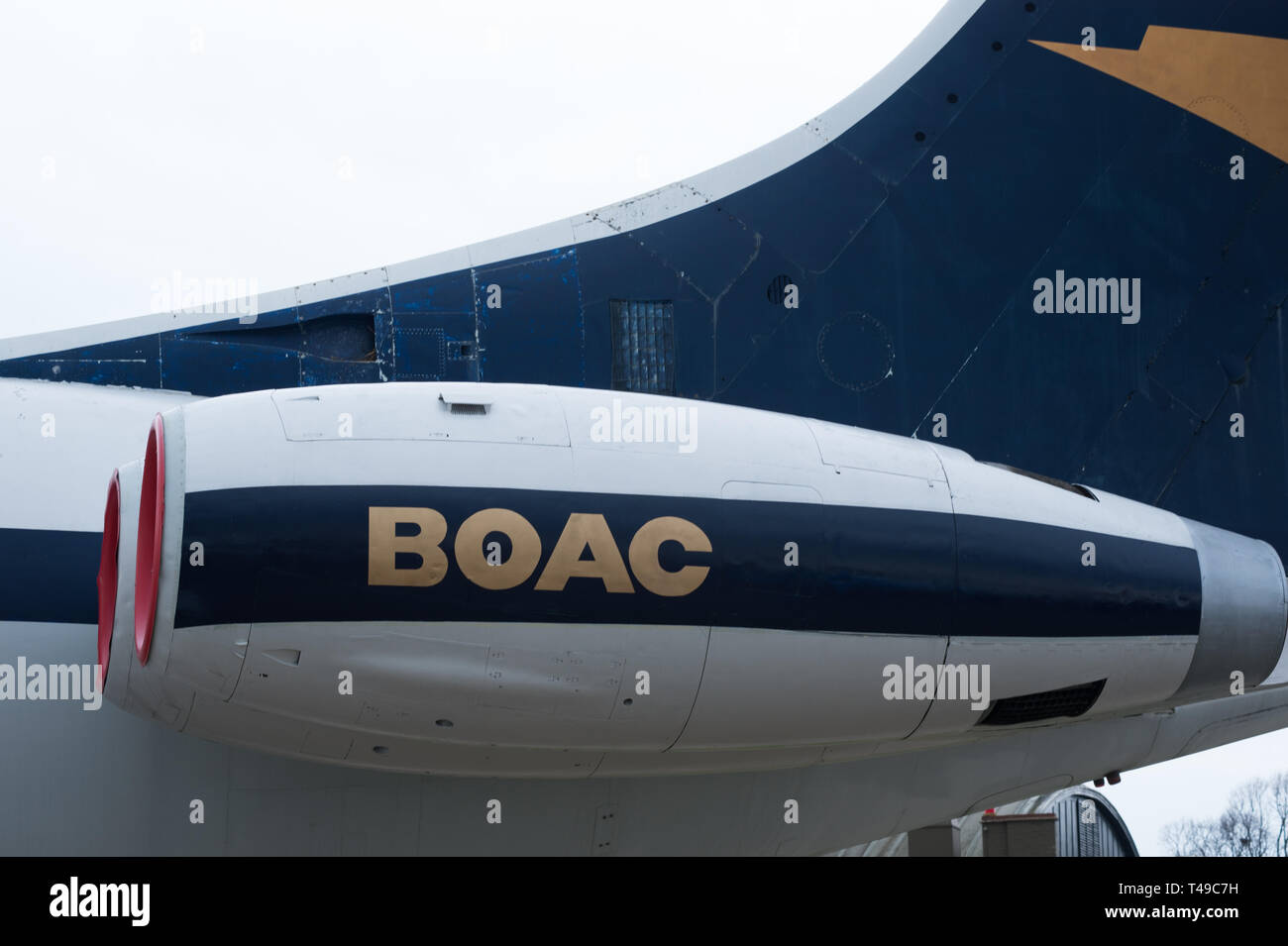 BAC Super VC 10. In Duxford Imperial War Museum gefunden. Nahaufnahme der Hinten angebrachte Conway Motoren. Stockfoto