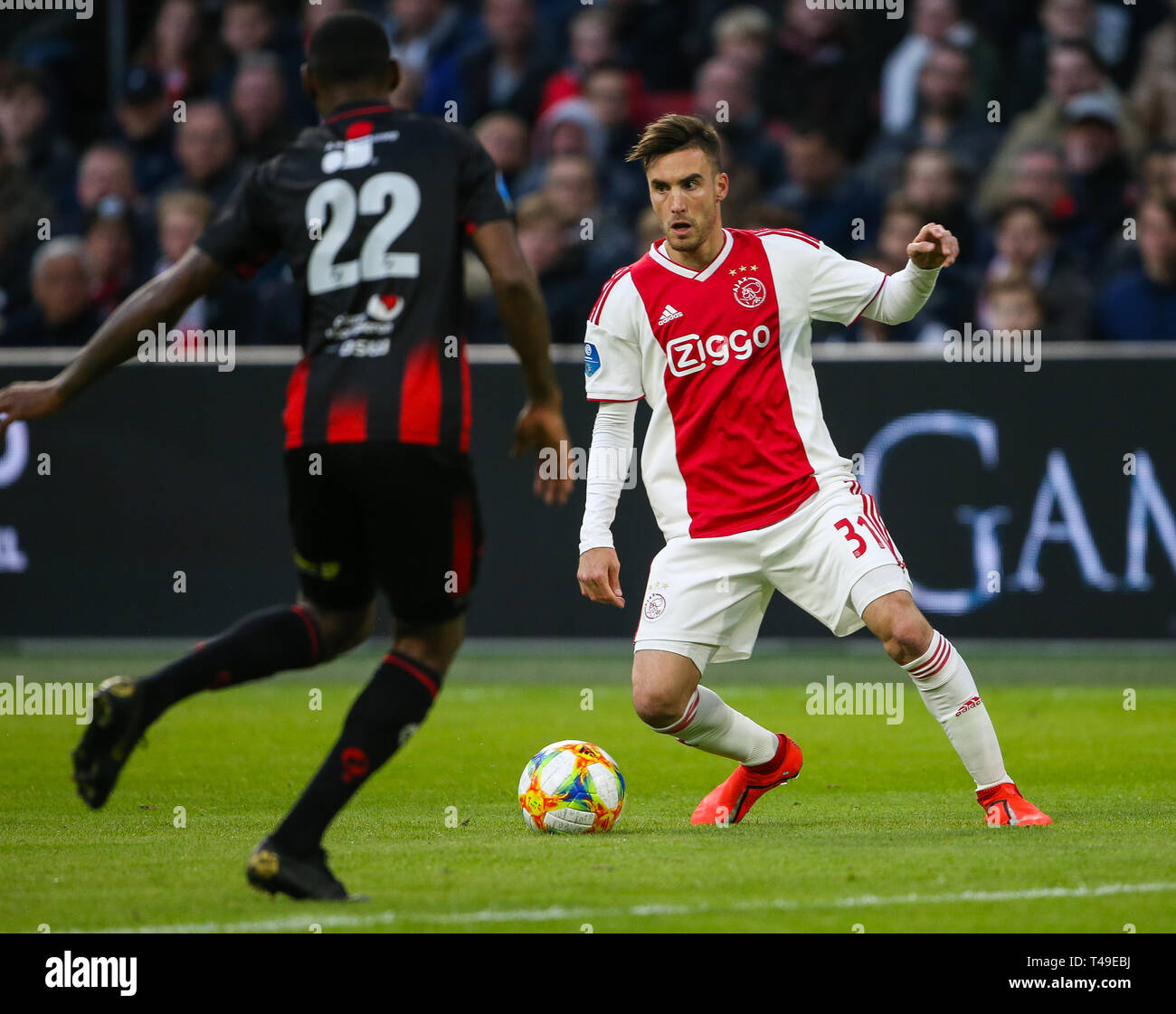 13. April 2019 Amsterdam, Niederlande Fußball der niederländischen Eredivisie Ajax v Excelsior Nicolas Tagliafico Stockfoto