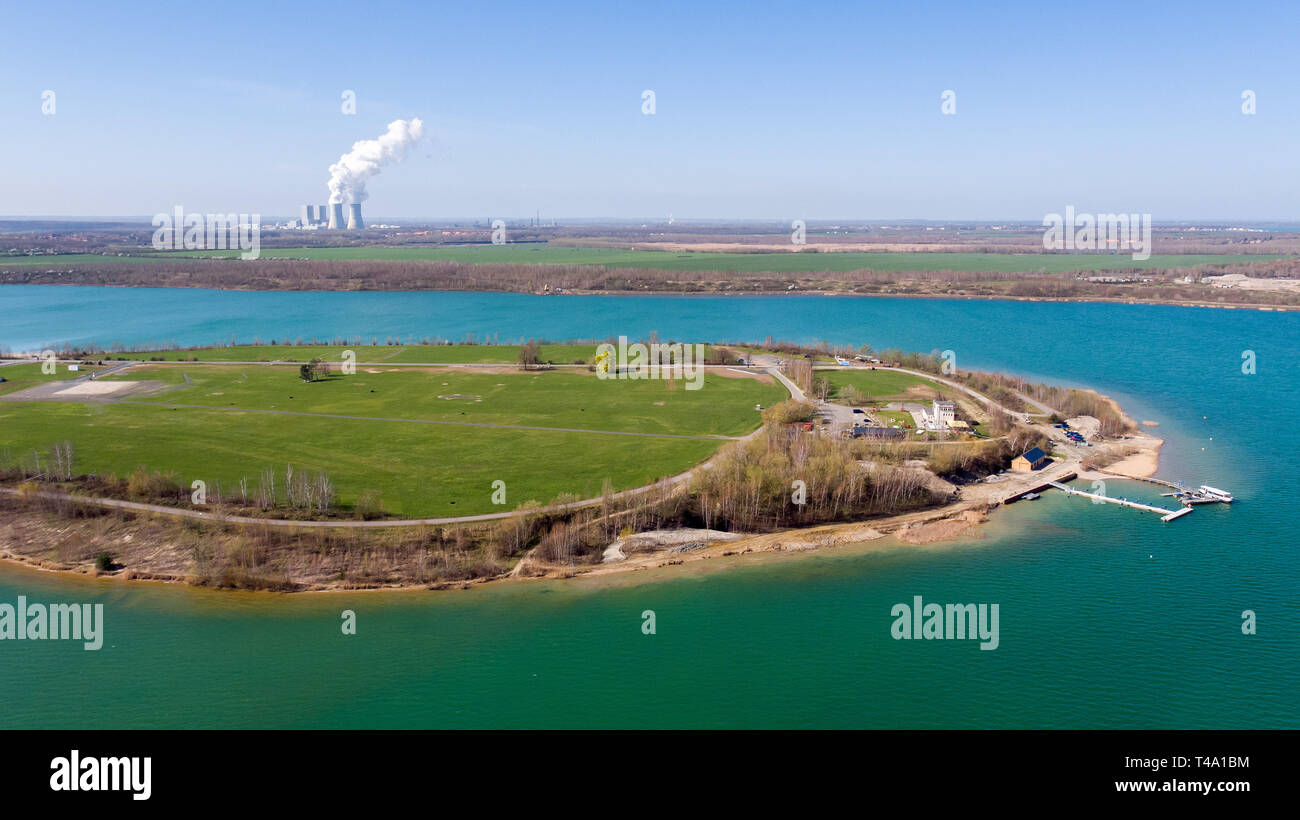01 April 2019 Sachsen Grossposna Als Anbieter Von Die Halbinsel Magdeborn Im See Stormthaler See Mit Einer Drohne Getroffen Der See Im Suden Von Leipzig Wurde Nach Dem Ende Der Braunkohleforderung Erstellt