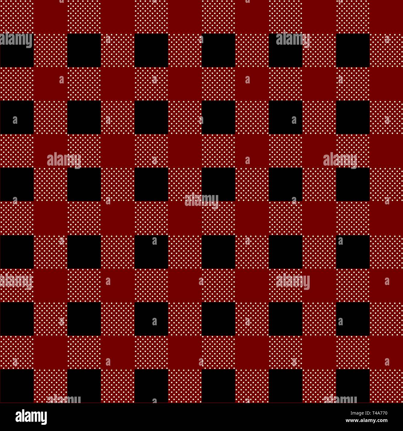 Buffalo plaid nahtlose Muster mit schwarzen Linien. Abwechselnd roten und schwarzen Quadrate Holzfäller Hintergrund. Vector Illustration.eps 10. Stock Vektor