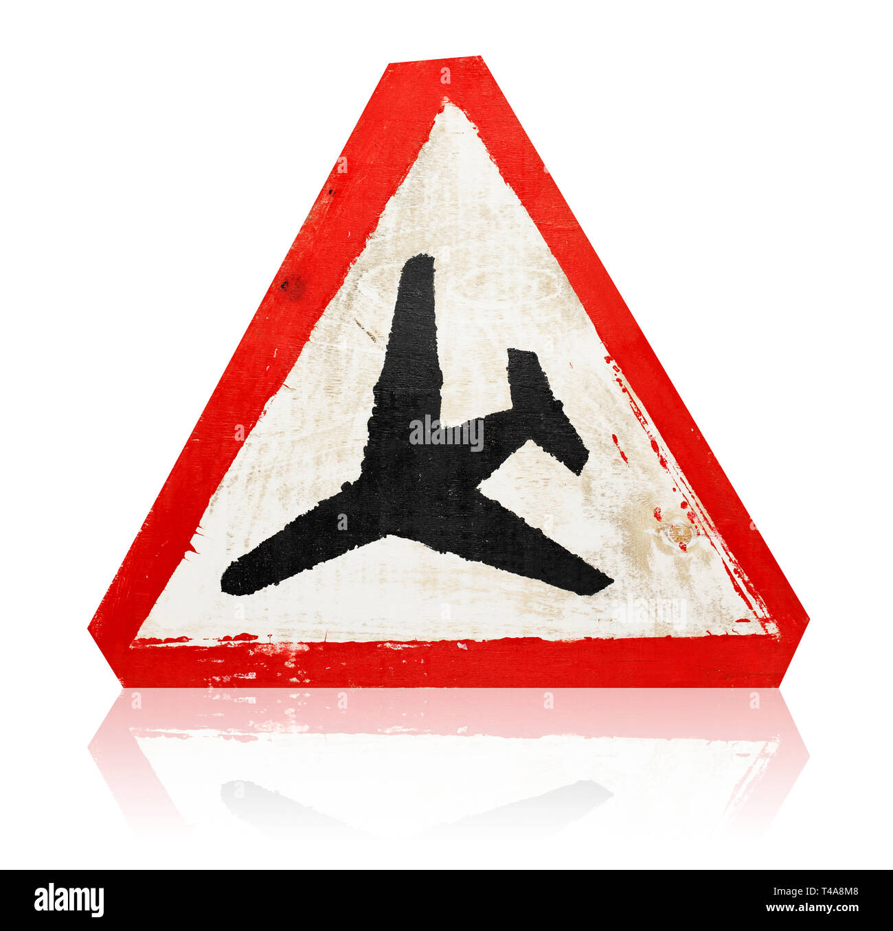 Holz- grungy gemalt 'niedrig fliegenden Flugzeugen" Schild isoliert auf weißem Stockfoto