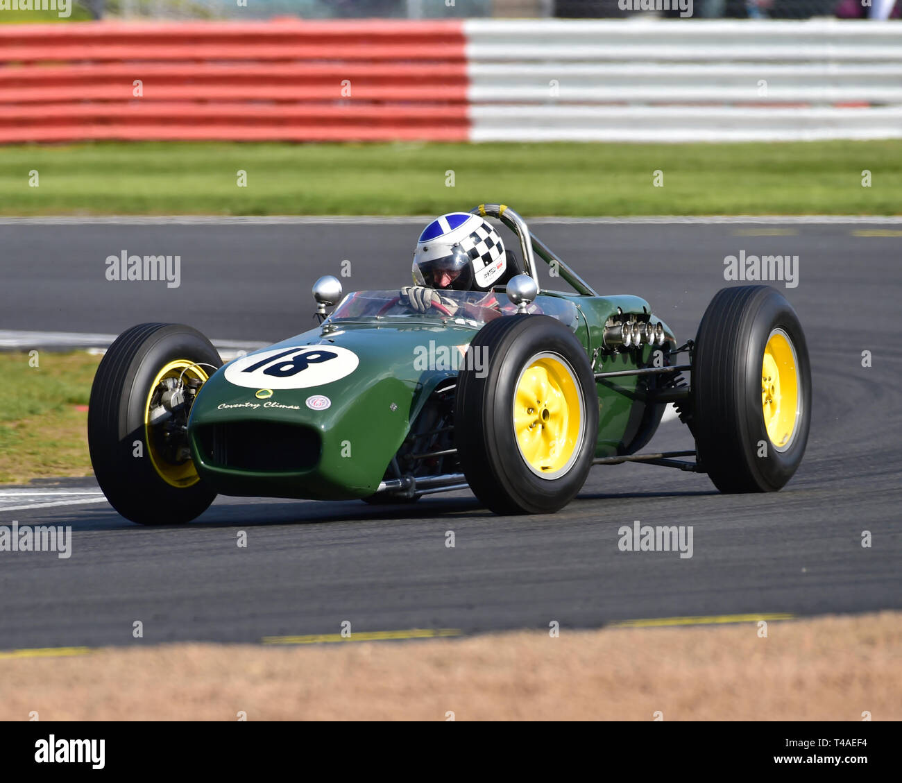 John Chisholm, Lotus 18, Pre-1966 Grand Prix Autos Racing, Formel Vintage, VSCC, Vintage Sports Car Club, Silverstone, Northamptonshire, England, 13. Stockfoto