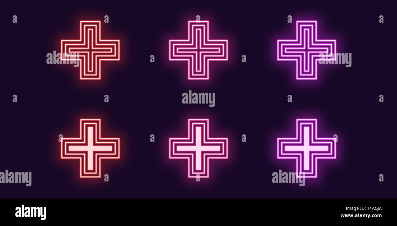 Neon Icon Set von medizinischen Kreuz. Vector Illustration von leuchtenden Neon Medizinische Kreuz. Digitale Symbol, Zeichen und Symbol für Healthcare Service isoliert, Conf Stock Vektor