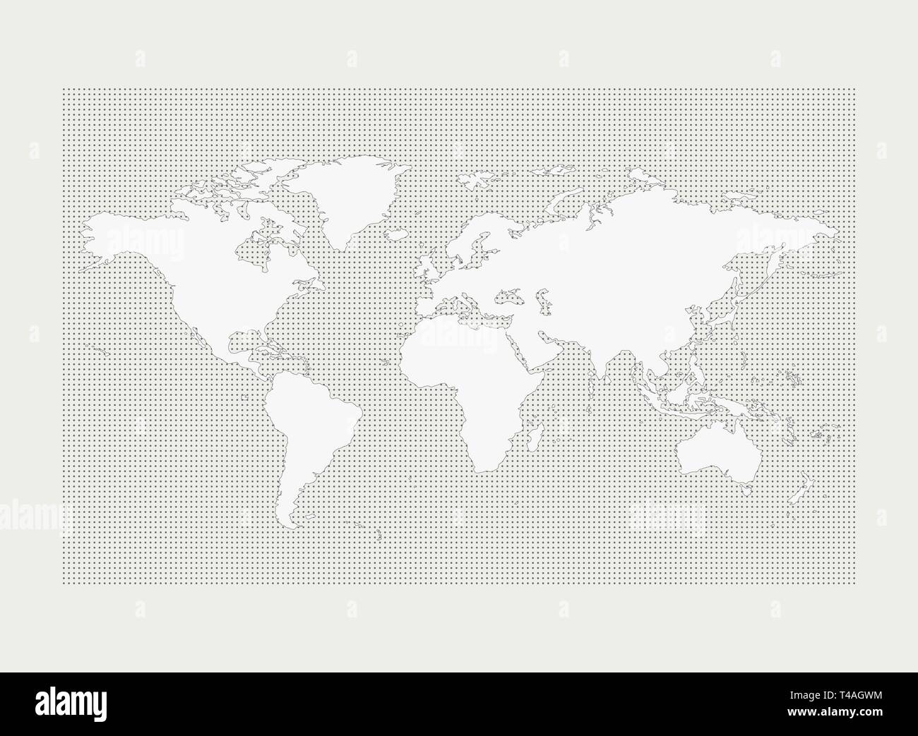 Weltkarte auf grauer Kreis dot Muster auf weißem Hintergrund. Sie karte Bildung, Artwork, Präsentation verwenden können. Abbildung: Vector EPS 10. Stock Vektor