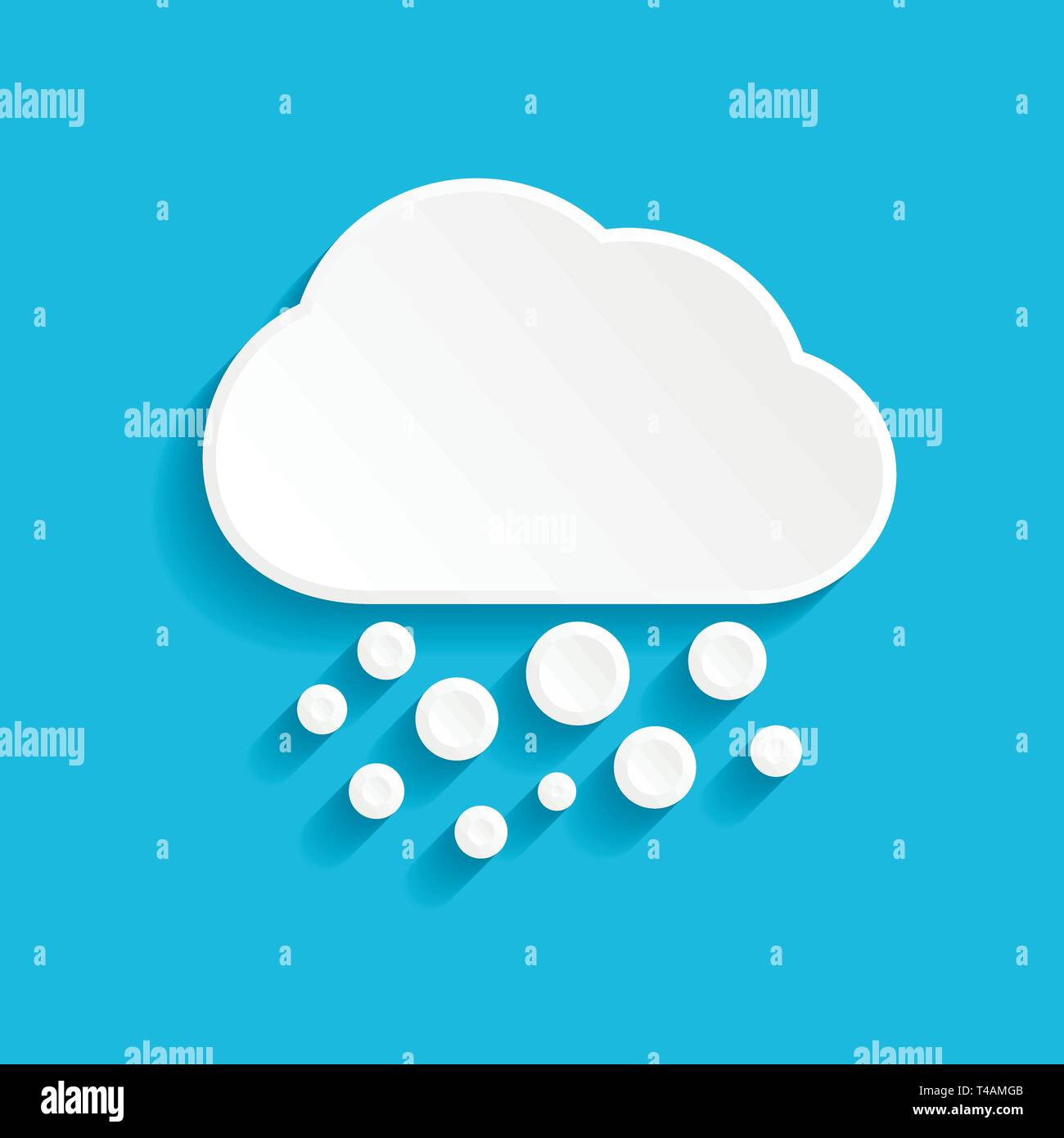 Schnee und Wolkensymbol in Papierformat auf blauem Hintergrund Stock Vektor