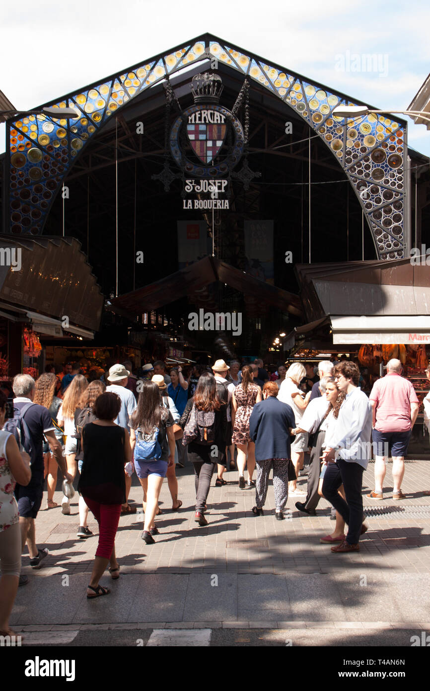 Der Markt La Boqueria, Barcelona, Katalonien, Spanien. Mercat de Sant Josep de la Boqueria. Stockfoto