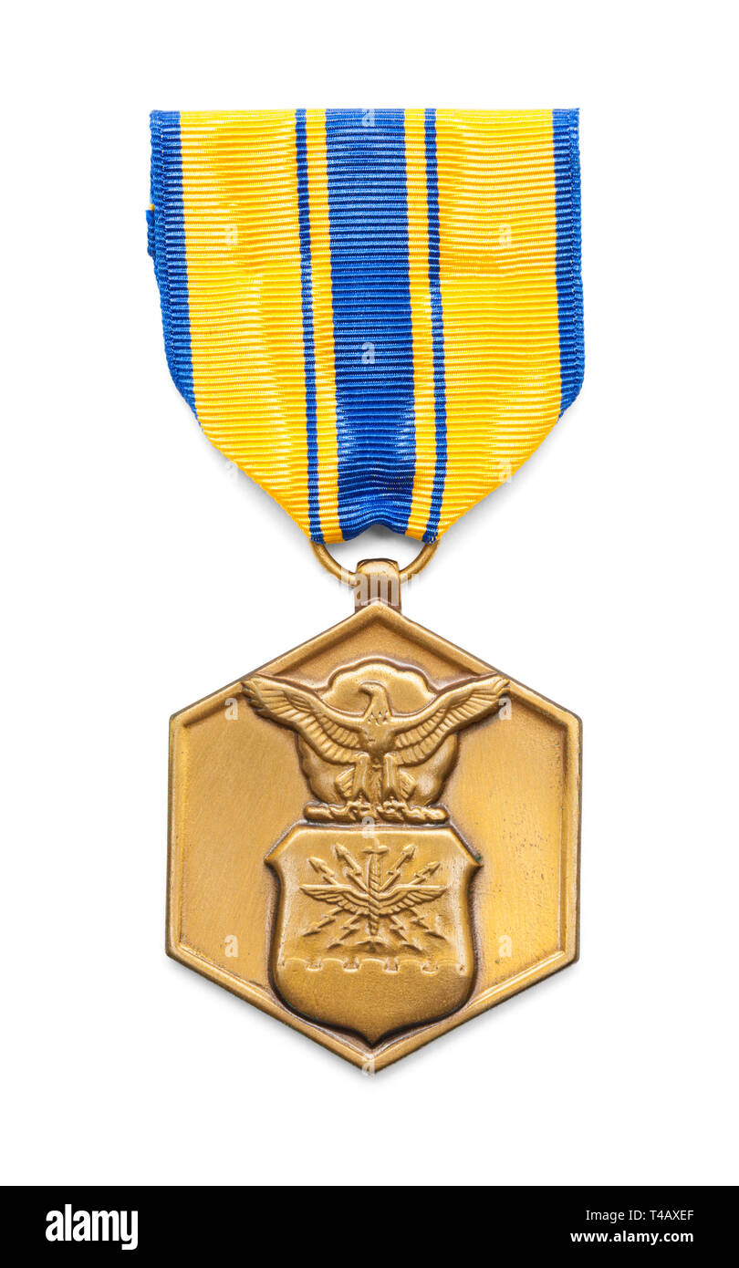 Air Force Commendation Medal isoliert auf weißem Hintergrund. Stockfoto