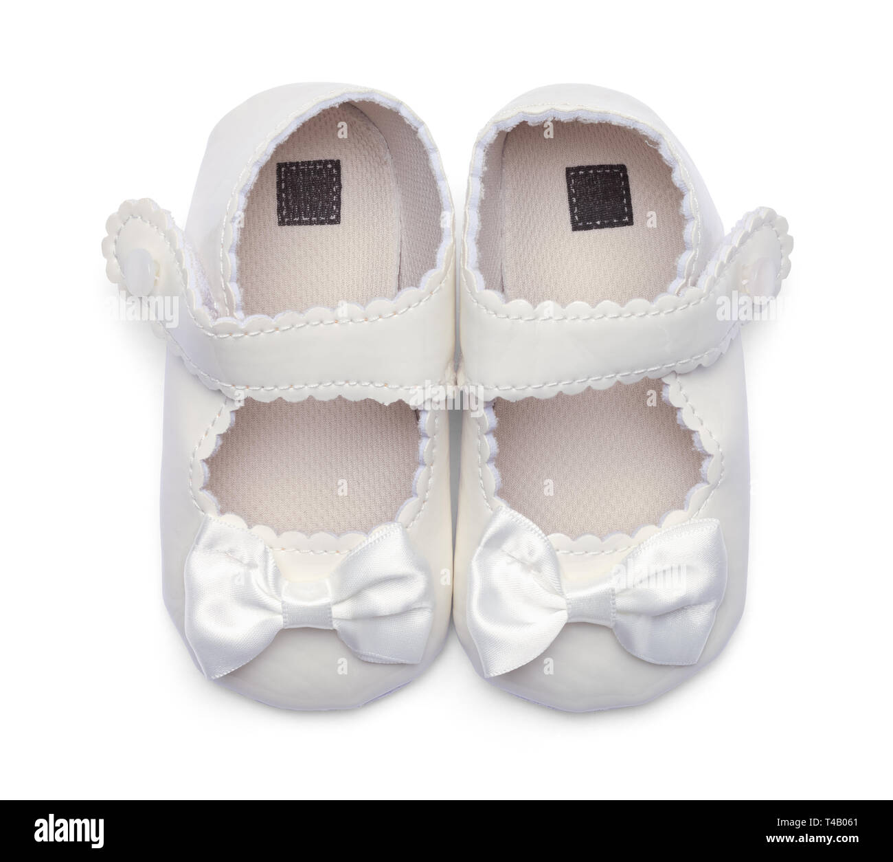 Mädchen Baby Kleidung Schuhe Top View isoliert auf Weiss. Stockfoto