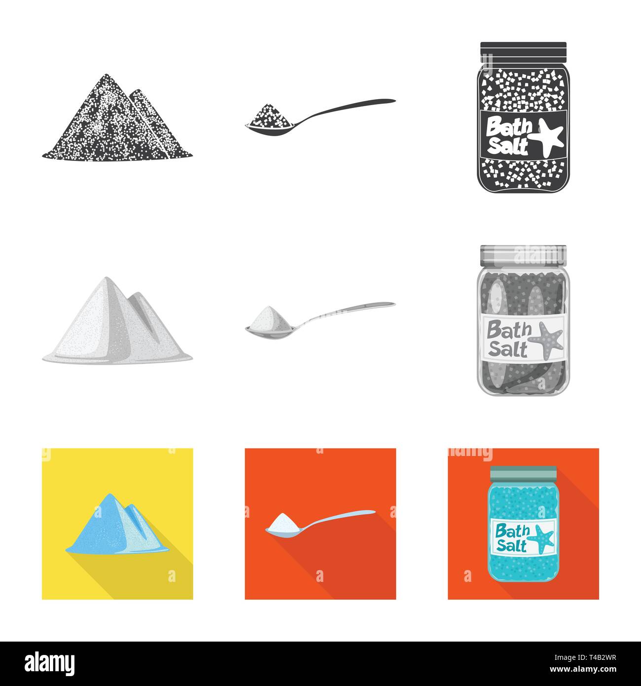 Heap, Löffel, Flaschen, salzig, Hügel, Handvoll, Badewanne, Gewürze, Spa, Pulver, Vintage, weiß, Streuen, Getreide, Mehl, Berg, Restaurant, sauber, Kochen, Meer, Natur, Backen, Salz, Nahrungsmittel-, Natrium-, Mineral, Raw, Küche, Set, Vector, Icon, Illustration, isoliert, Sammlung, Design, Element, Grafik, Zeichen, Vektor, Vektoren, Stock Vektor
