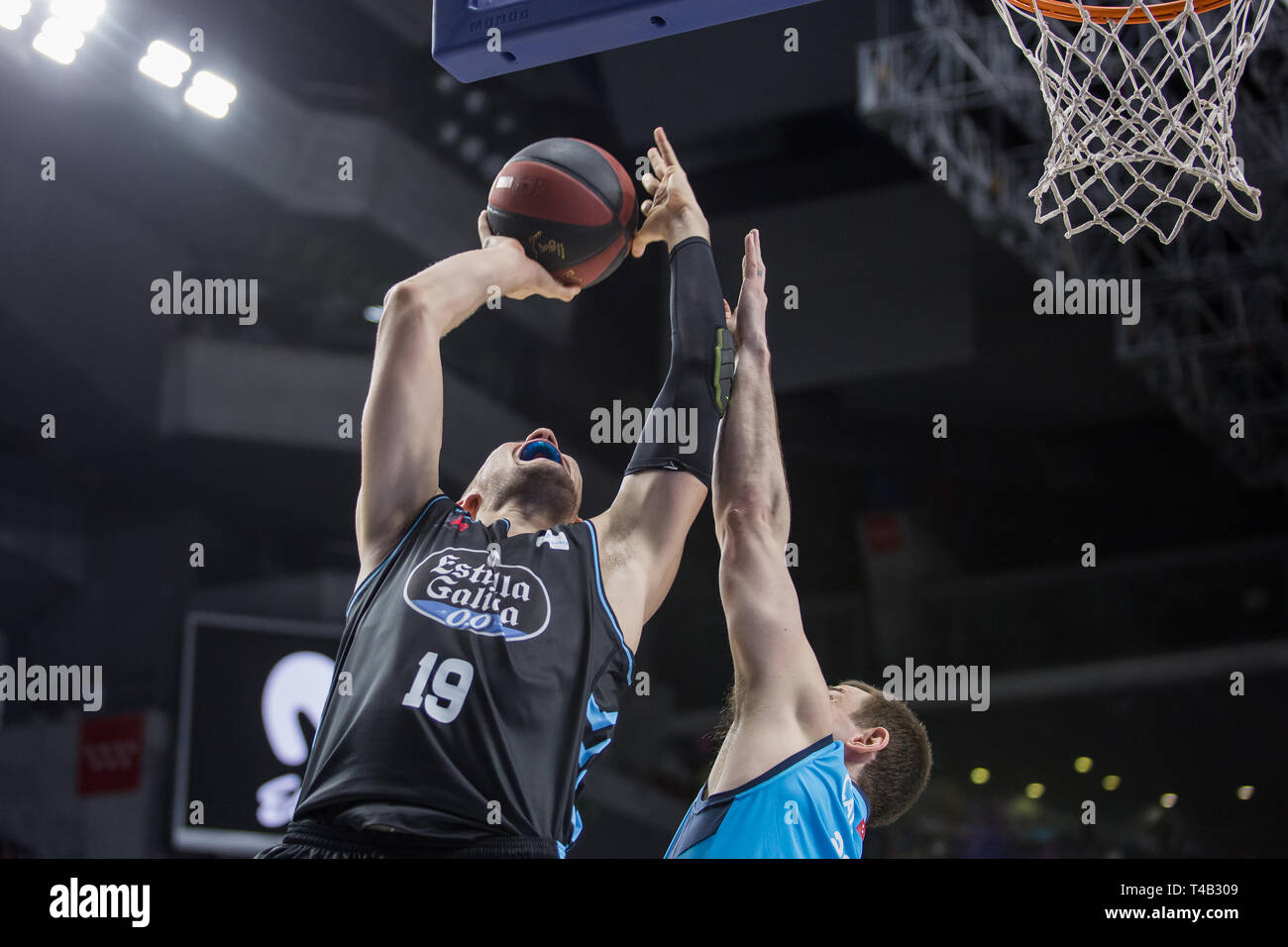 Madrid, Spanien. 14 Apr, 2019. Emir Sulejmanovic während Movistar Estudiantes über Cafés Candela Breogan (95 - 62) in Liga Endesa regular season Spiel (Tag 22) feierte in Madrid (Spanien) an Wizink Center. 14. April 2019. Credit: Juan Carlos García Mate/Pacific Press/Alamy leben Nachrichten Stockfoto