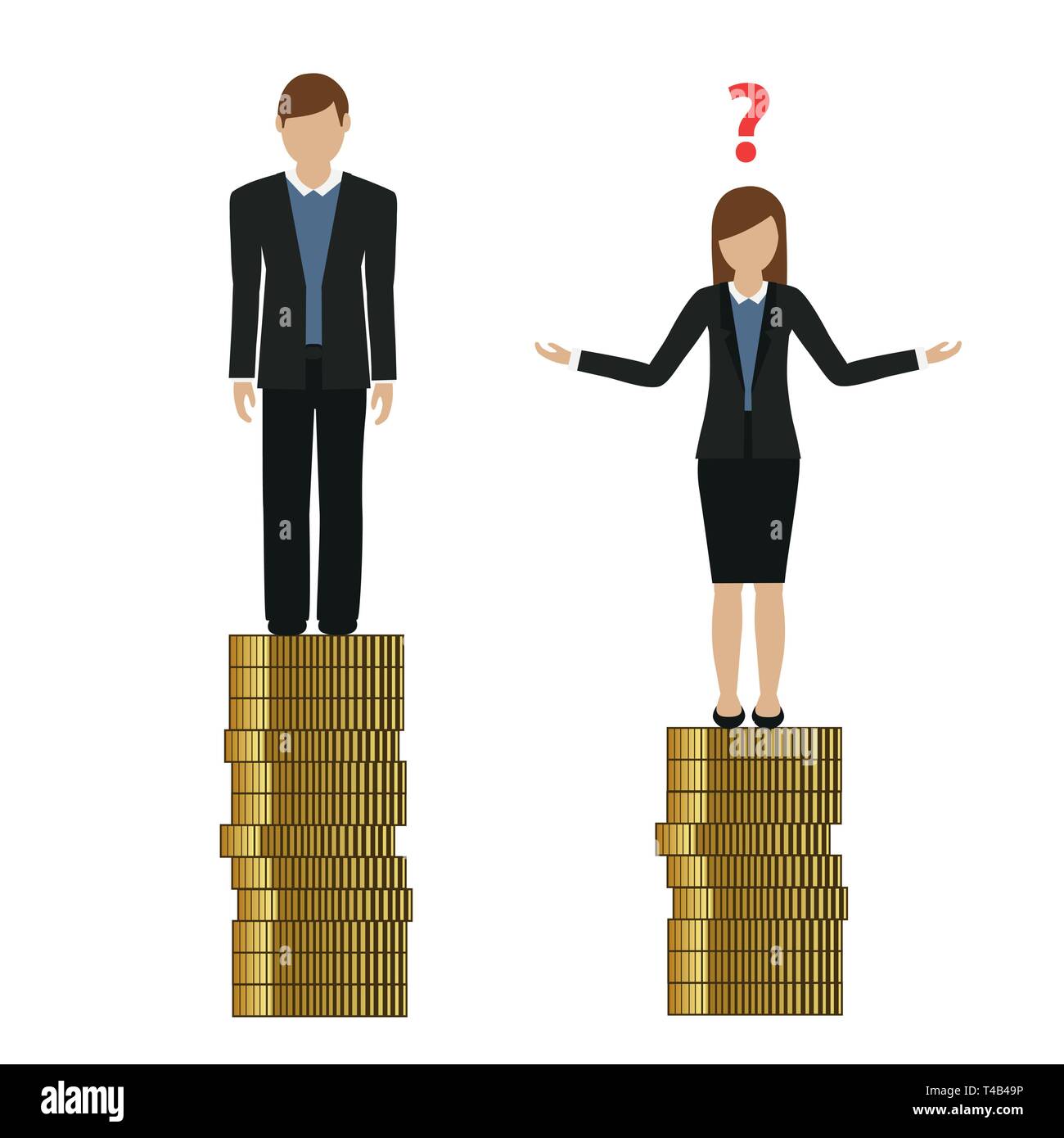 Frau verdient weniger Geld als Mann diskriminiert Vektor-illustration EPS 10. Stock Vektor