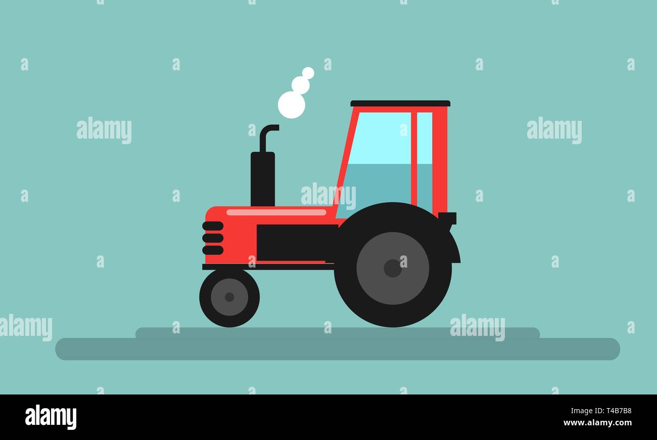 Red Farm Traktor. Flachen farbe Stil Vector Illustration. Stock Vektor