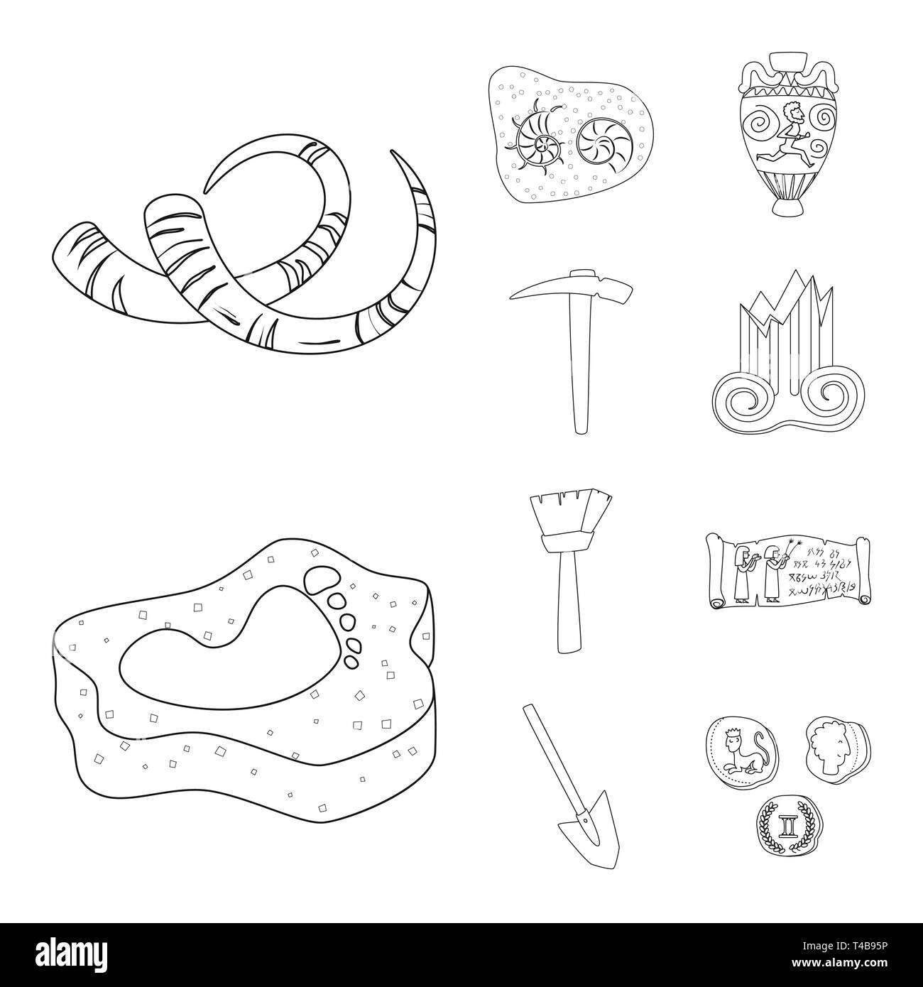 Horn, Rock, Amphoren, Spitzhacke, Architektur, Pinsel, Scrollen, Schaufel, Münzen, Tusk, schwarz, Artefakt, Pick, alt, Impressum, Werkzeug, Papyrus, antike, Schatz, der griechischen, der Alten, Suche, Ausrüstung, Brief, mittelalterliche, finden, römische, Gravieren, Geschichte, Forschung, Ausgrabung, Entdeckung, Arbeiten, Artikel, Museum, Attribute, Archäologie, historische, Set, Vector, Icon, Illustration, isoliert, Sammlung, Design, Element, Grafik, Zeichen, Outline, Linie Vektor Vektoren, Stock Vektor