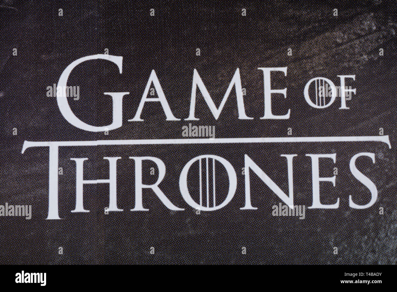 LONDON, Großbritannien - 15 April, 2019: Spiel der Throne Plakatwand in London. Spiel der Throne ist eine TV-Serie für HBO gemacht Stockfoto