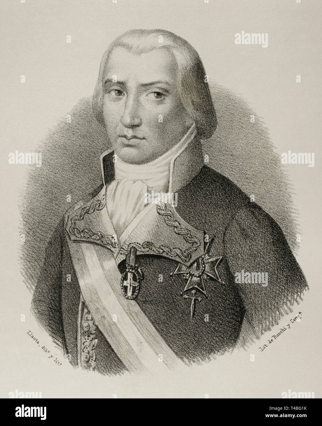 Federico Gravina (1756-1806). Spanisch Admiral. Zeichnung von Santiago Llanta. Die Lithographie. Porträt. Cronica de España, Historia y Ilustrada Descriptiva de Sus Provincias. Andalusien, 1867. Stockfoto