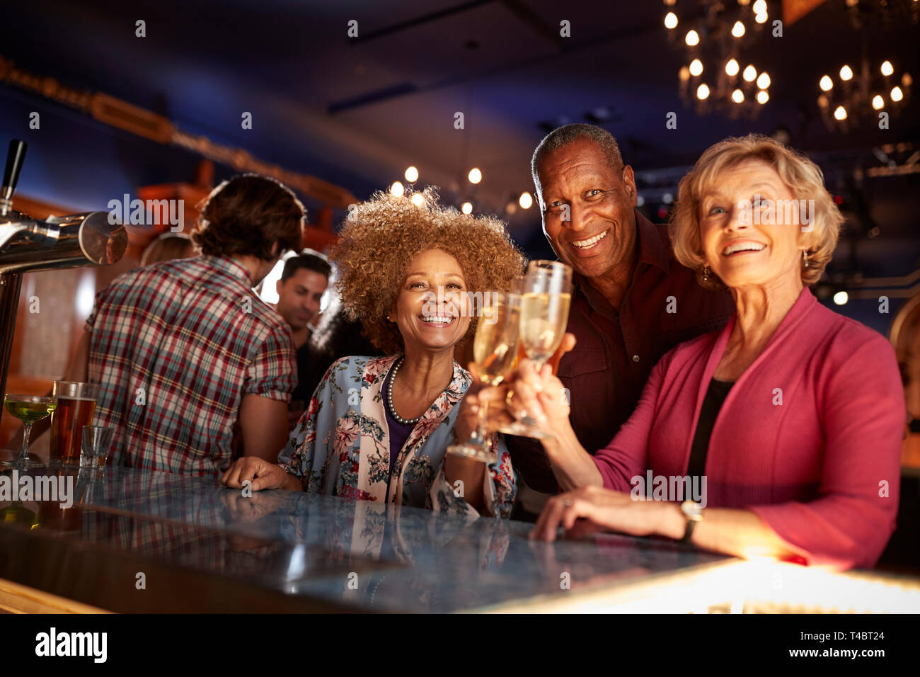 Portrait von älteren Freunden zusammen trinken in Bar Stockfoto