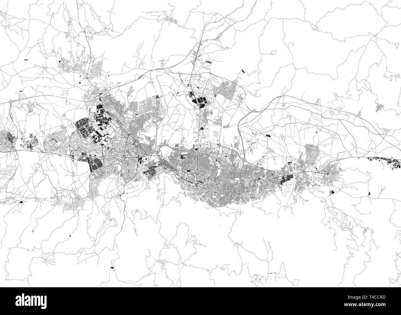 Satelliten Karte von Bursa. Es ist eine große Stadt in der Türkei, im nordwestlichen Anatolien befindet. Karte von Straßen und Gebäuden in der Innenstadt entfernt. Asien Stock Vektor