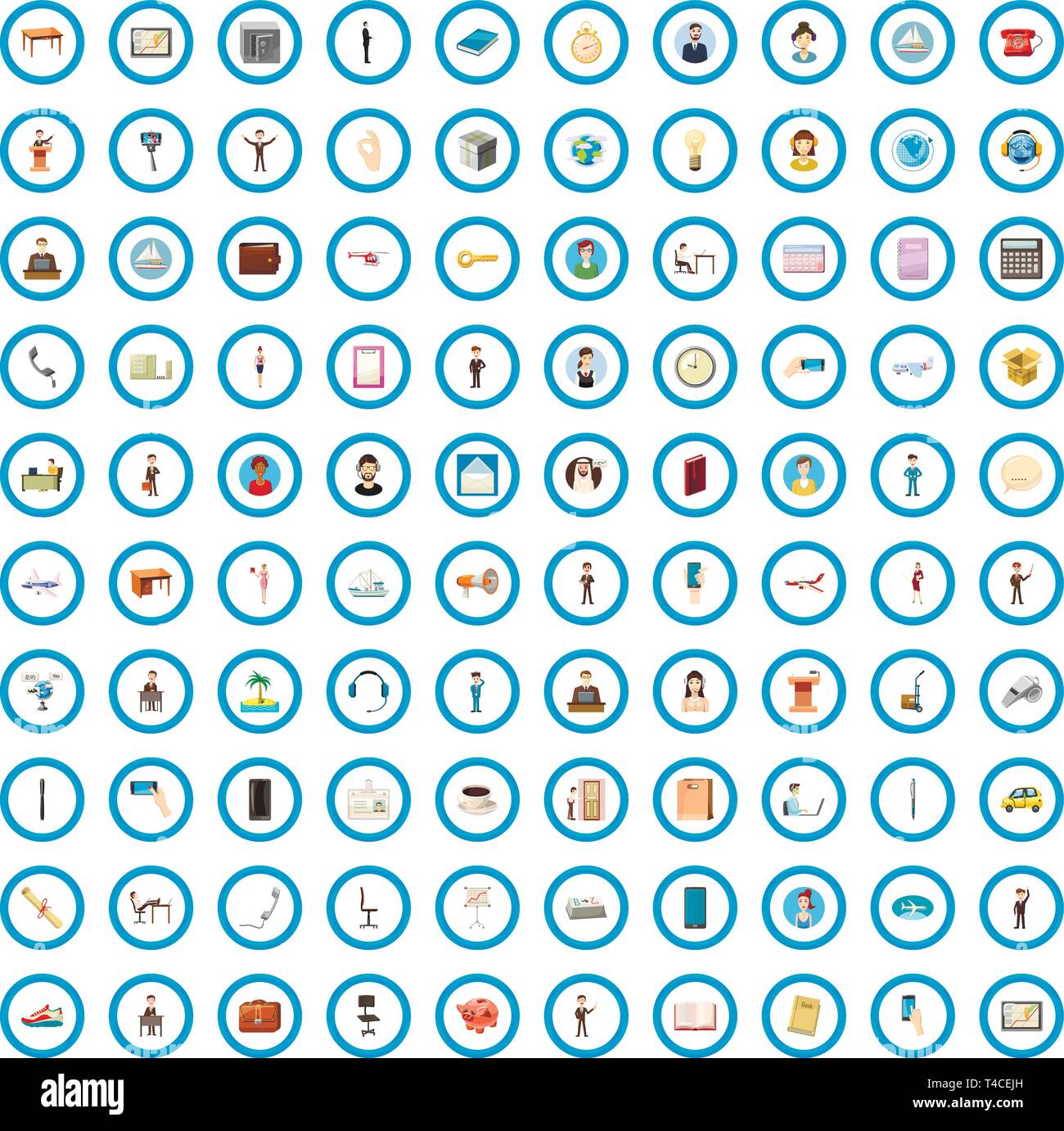 100 Tiam Gebäude Icons set, cartoon-Stil Stock Vektor