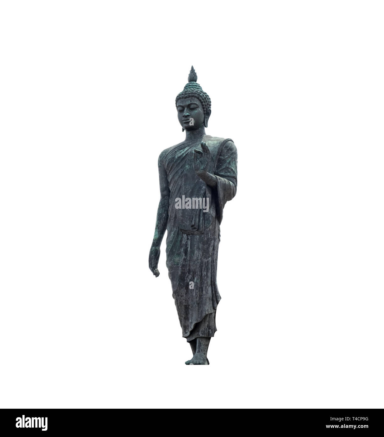Schwarz Buddha Statue stehend, auf weißem Hintergrund Stockfoto