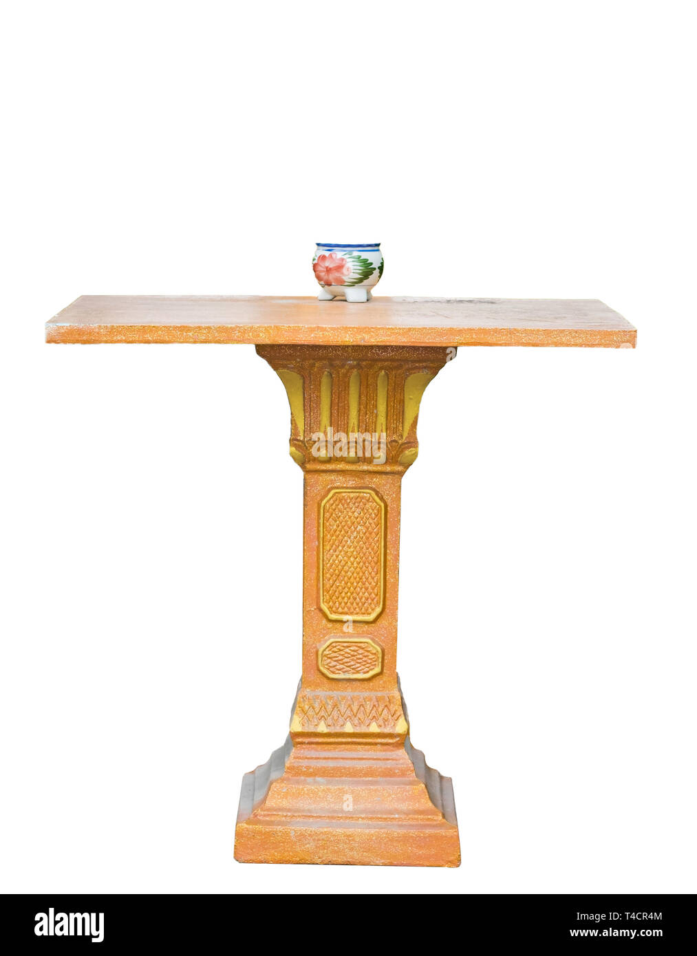 Schrein spirit House base Gold mit Vase, auf Hintergrund isoliert Stockfoto